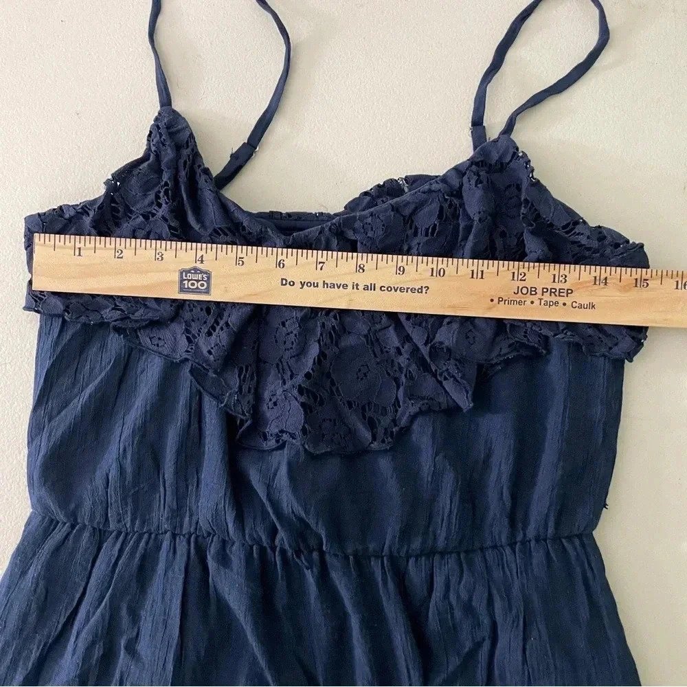 IZ Byer Maxi Dress Medium Lace Ruffle Navy Blue Lined Boho Cottage Sleeveless - Picture 5 of 11